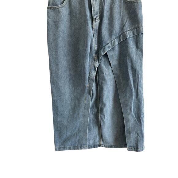 Micas Women's Large Light Blue Wash Slit Denim Pocket Cotton Blend Midi Skirt - Picture 3 of 12
